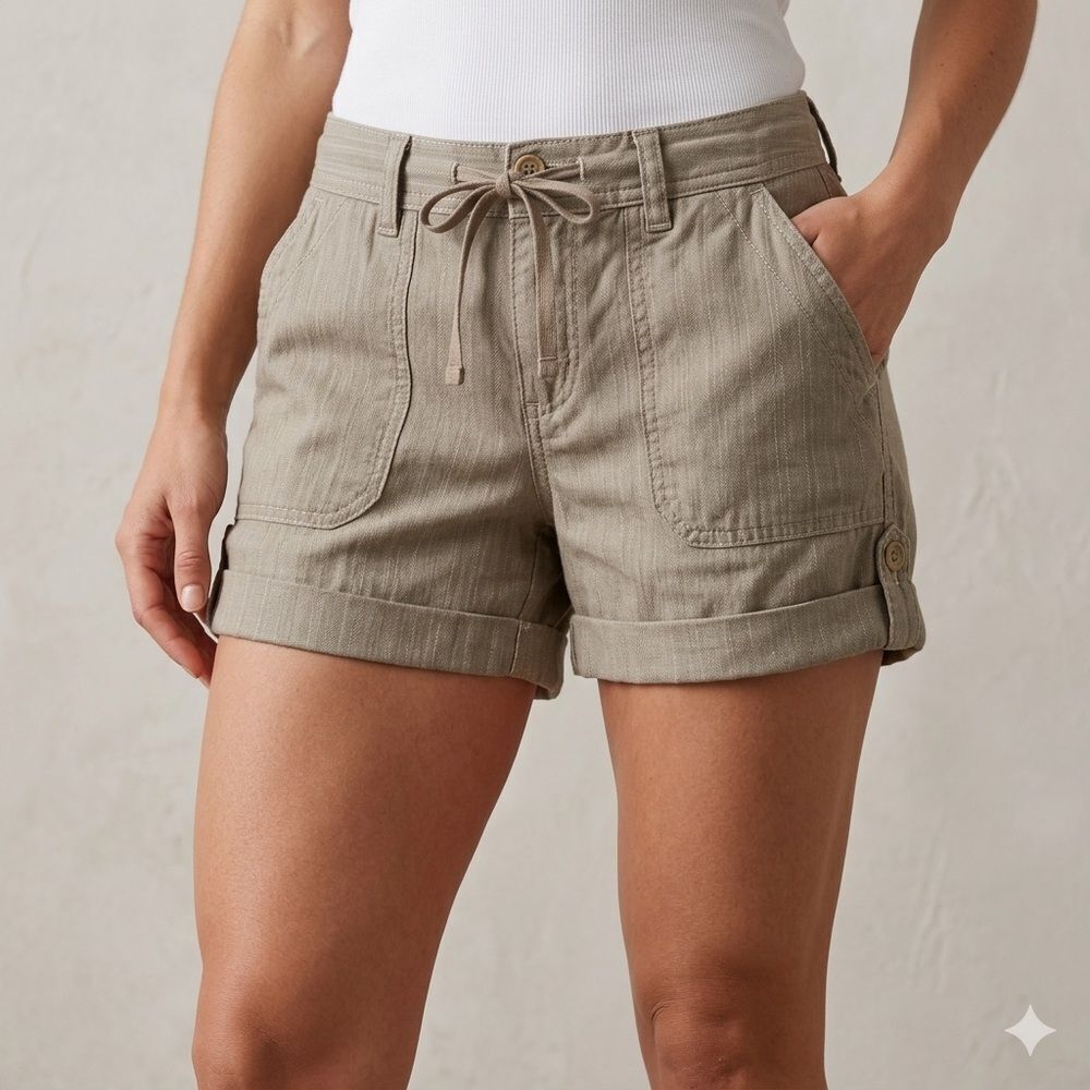 Tommy Hilfiger Tan Linen Blend Drawstring Shorts Nautical Safari Vibe Size 6